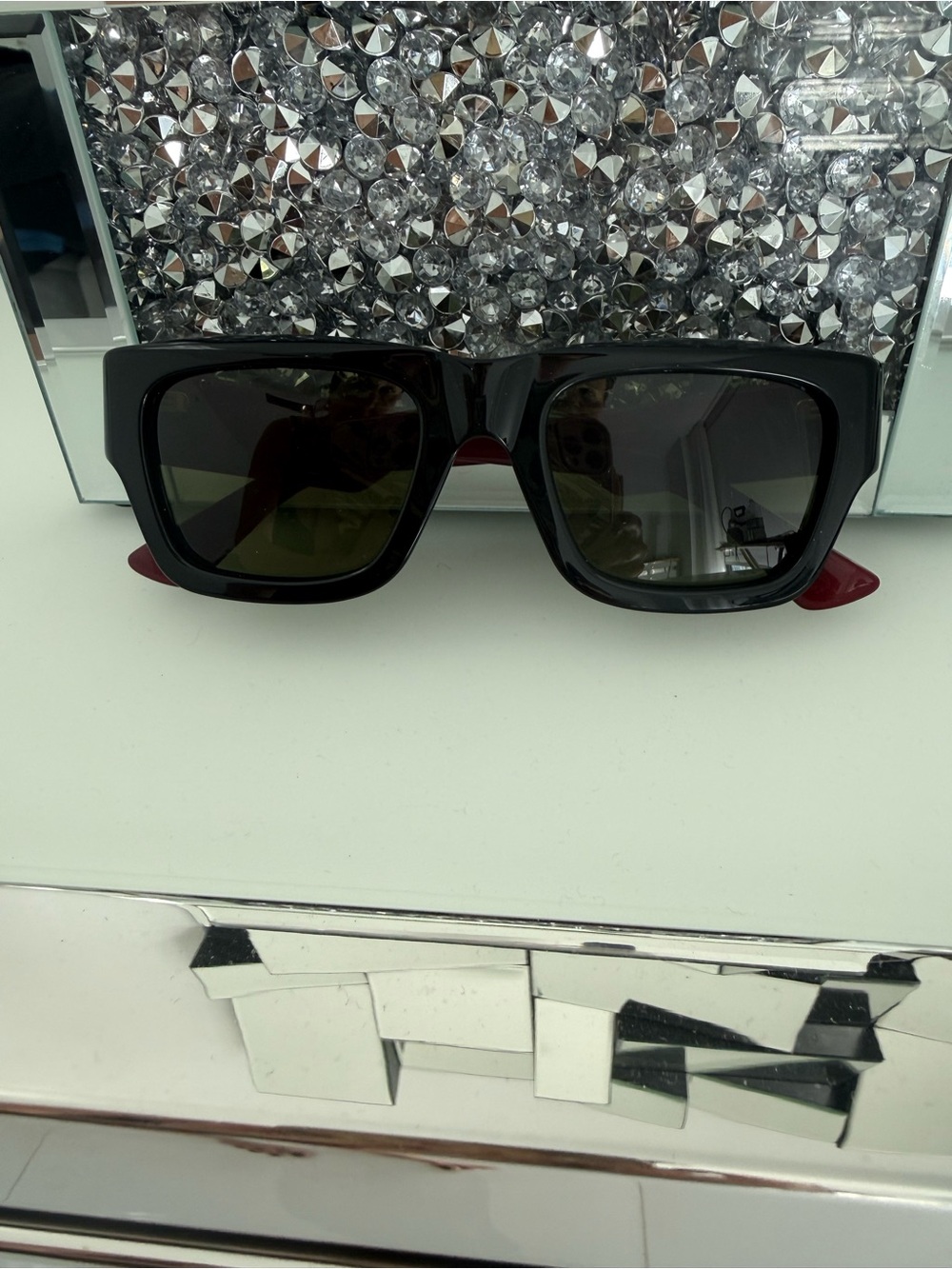 Gucci Black Square Sunglasses with Burgundy Temples…Unisex